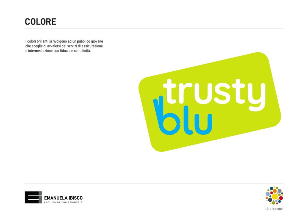 Proposta di logo Trusty Blu: la b diventa una mano che fa OK, in un bollino verde acido